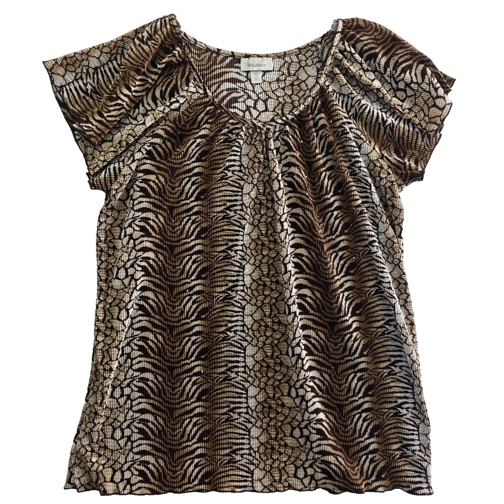 Dressbarn Womens Sz 1X Animal‎ Geometric Print Blouse Rhinestones Striking USA